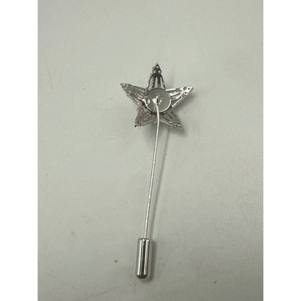 Silver Tone Star Rhinestone Stick Pin Clear Baguette Celestial Lapel Hat Pin